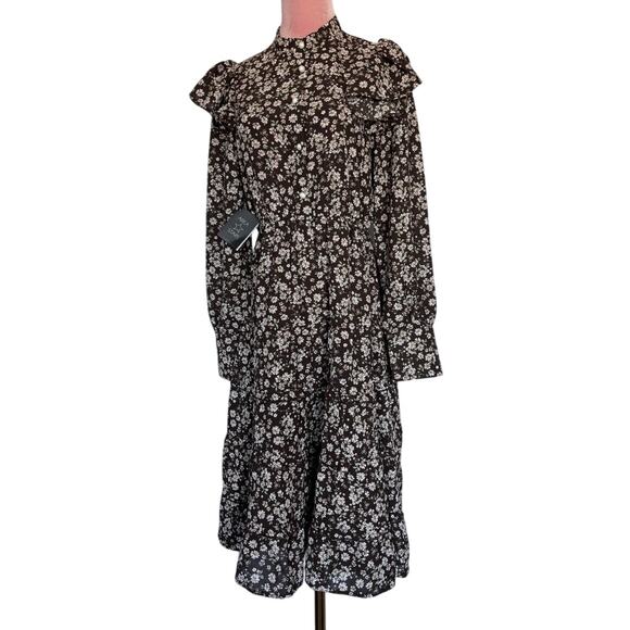 NWT Area Stars Demure Floral Dress "Pearl" Buttons A-Line Tiered Ruffle Skirt XS - Picture 1 of 9